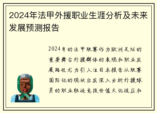 2024年法甲外援职业生涯分析及未来发展预测报告